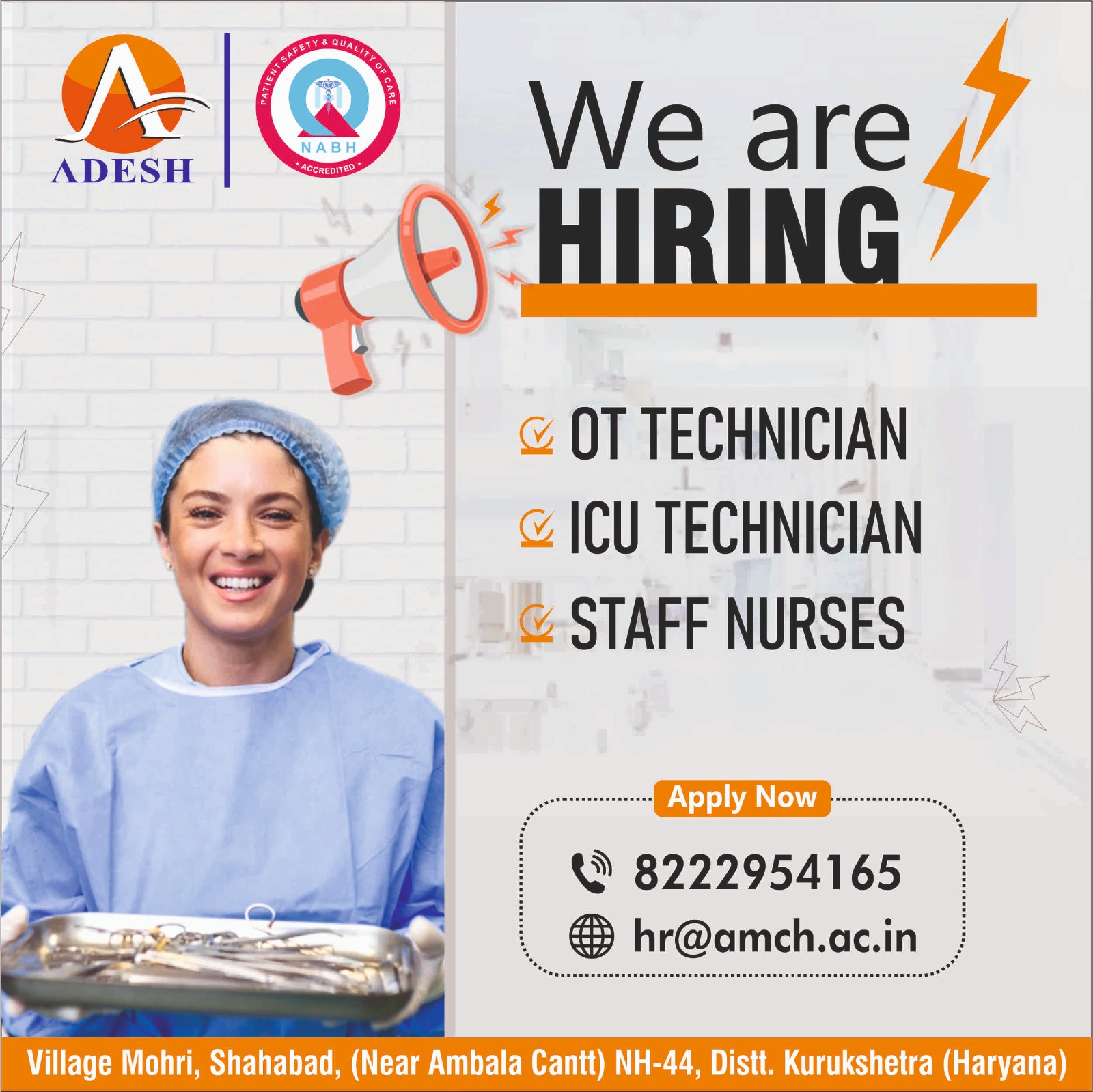 Join the NABH-Accredited ADESH Hospital Team!
