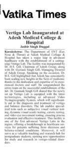 Vertigo Lab Inaugurated at Adesh Medical College & Hospital