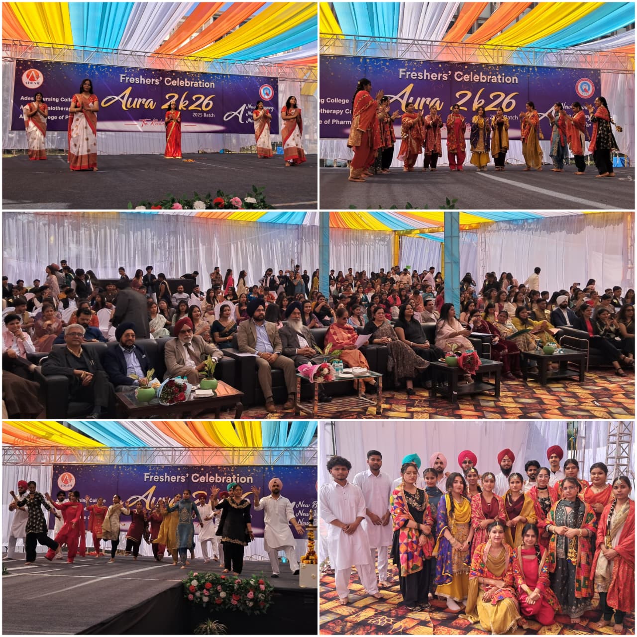 Adesh Nursing College, Adesh Physiotherapy College and Adesh College of Pharmacy organized a grand and vibrant Fresher’s Party “AURA 2k26