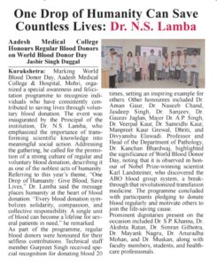 One Drop of Humanity Can Save Countless Lives: Dr. N.S. Lamba