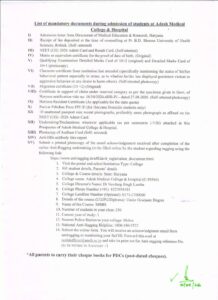 List of mandatory documents during admission of students at Adesh Medical College & Hospital